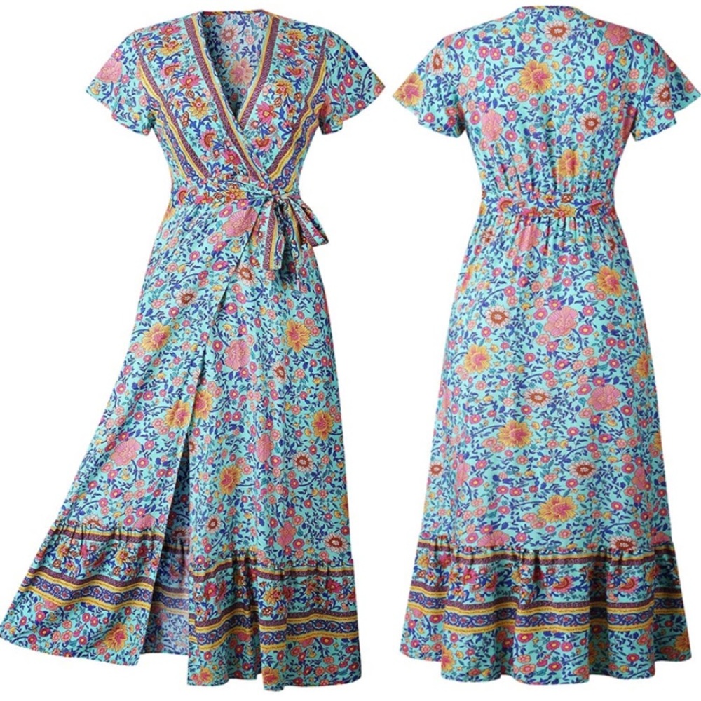 Floral Boho Summer Wrap dress